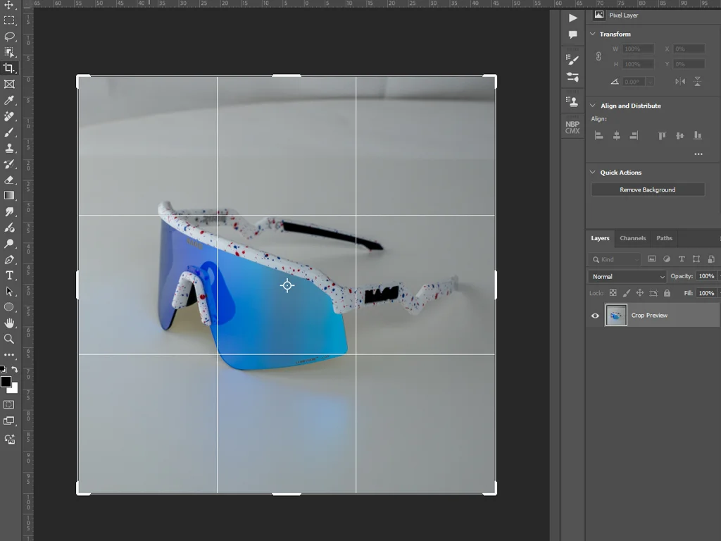 Before and after of product photo with cropped and resized dimensions by Clarity Edit