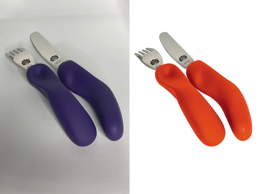 Before and after of a product image with enhanced color correction by Clarity Edit